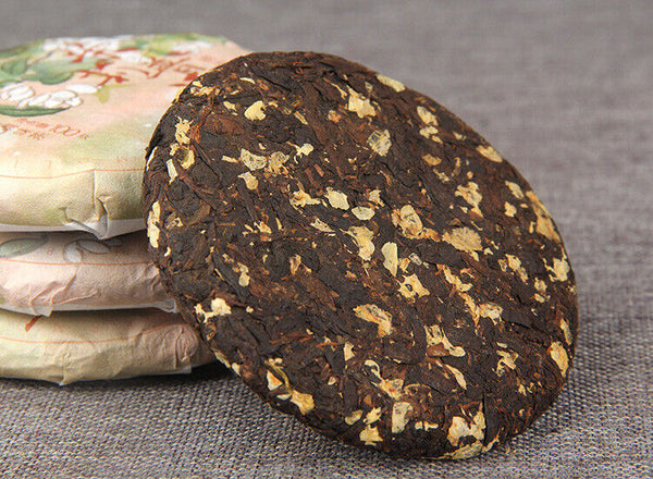 HelloYoung 100g Pu'er Ripe Tea Jasmine Ripe Tea Cake 普洱熟茶茉莉花普熟茶饼三级普洱+茉莉 陈香花香小茶饼