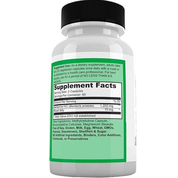 Berberine Plus 1200mg Per Serving - 120 Veggie Capsules Royal Jelly, Supports