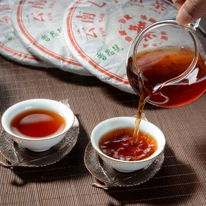 HelloYoung 357g/Cake Yunnan Pu'er Tea Cooked Tea Cake Yunnan Qizi Cake Tea Pure Ingredients