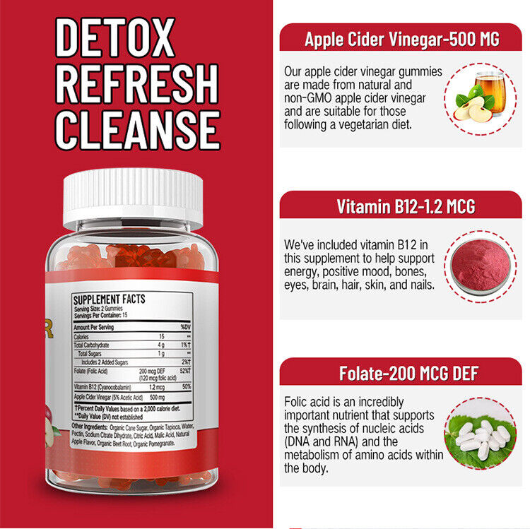 Slim Detox Weight Loss Apple Cider Fit Keto ACV 30 Gummies