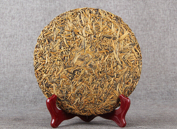 HelloYoung Nonpareil Organic Yunnan Golden Bud Cake Compressed Tea Dian Hong Black Tea 357g
