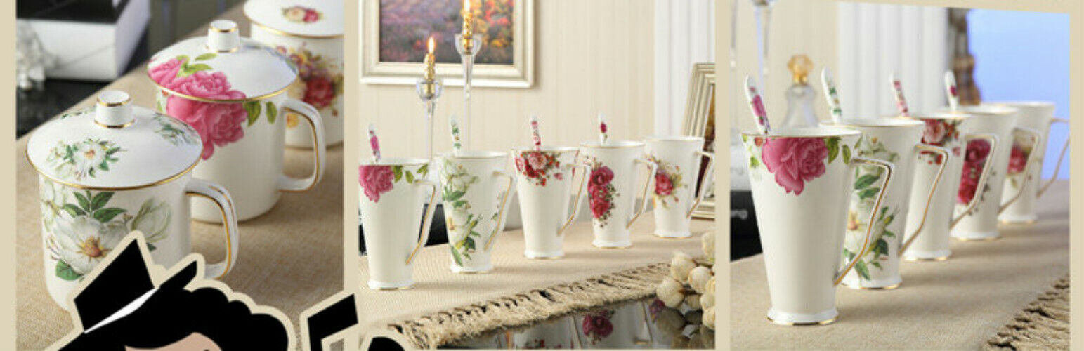 Teacup Tea set Tea Cup Flower Bird Ceramic Tea Cup Saucer Spoon Set Coffee Cup