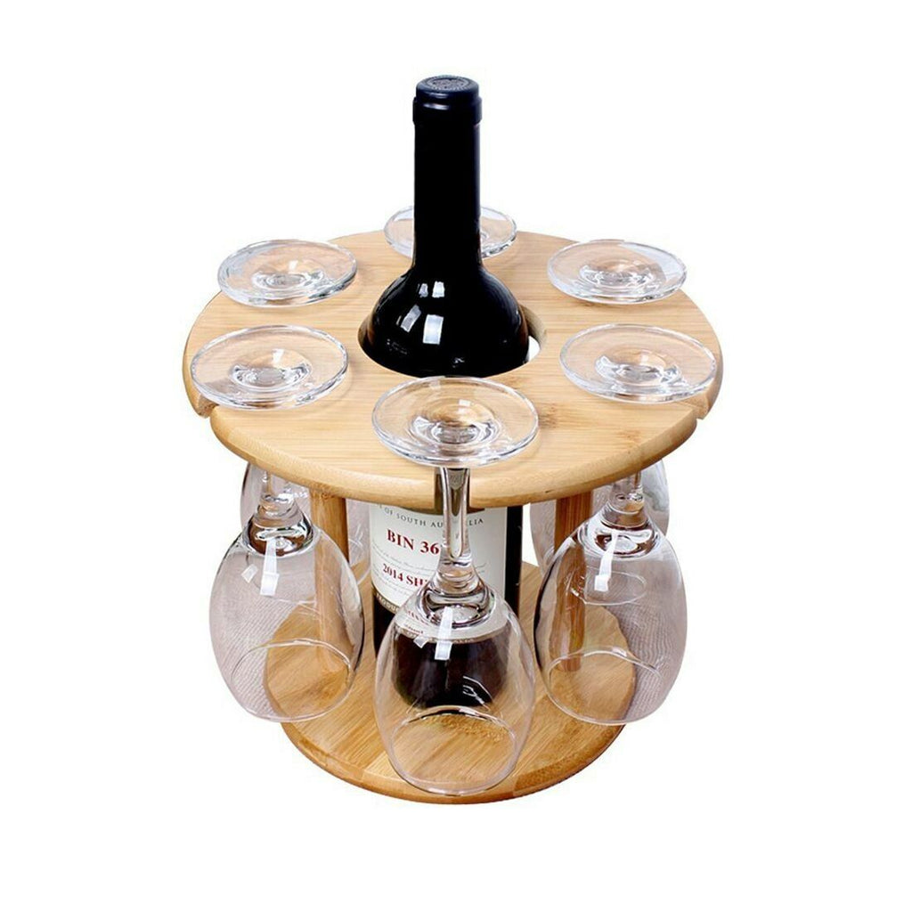 Wine Bottle Glass Holder Bamboo Tabletop Wine Drying Racks Camping For 6 Glass
