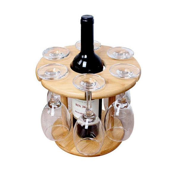 Wine Bottle Glass Holder Bamboo Tabletop Wine Drying Racks Camping For 6 Glass