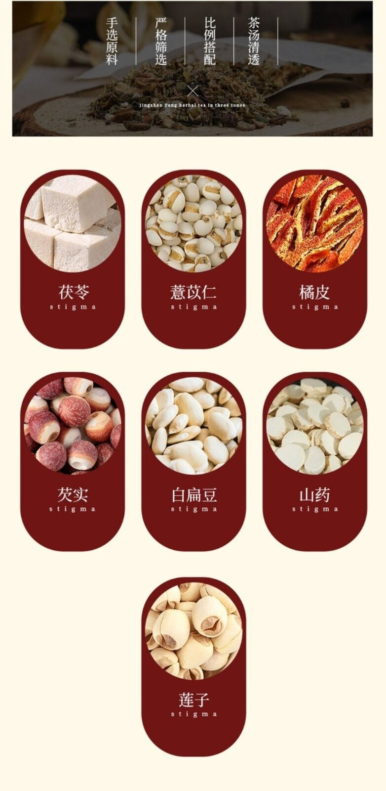 Poria Tangerine Peel Lima Bean Euryale Herbal Tea Bags Natural Digestive