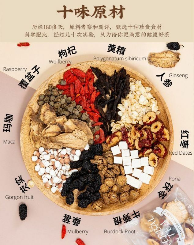 HelloYoung Ginseng Maca Wolfberry Burdock Root Mulberry 10 Kinds of Herbs Tea 150g/10bags