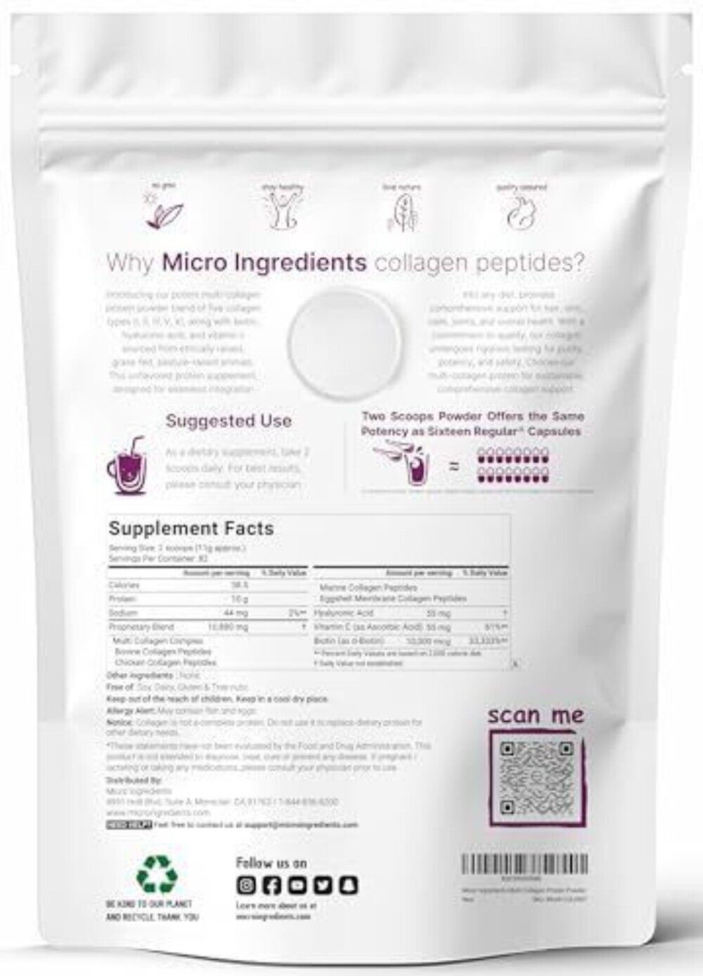 Multi Collagen Protein Powder, 2 Pounds – Type I,II,III,V,X with Biotin 10000...