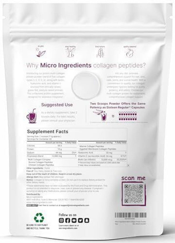 Multi Collagen Protein Powder, 2 Pounds – Type I,II,III,V,X with Biotin 10000...
