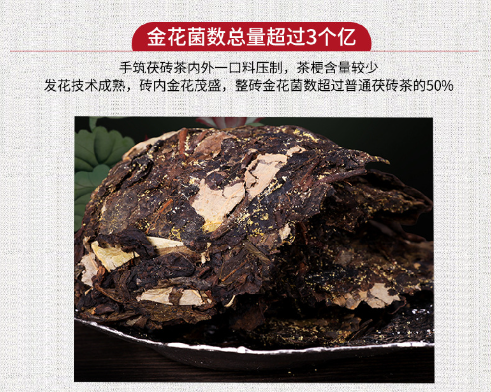 HelloYoung 1Kg Hunan Anhua Black Tea Golden Flower Porcelain Brick Tea Hand-built Raw Tea