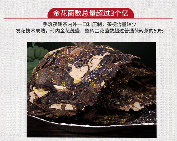 HelloYoung 1Kg Hunan Anhua Black Tea Golden Flower Porcelain Brick Tea Hand-built Raw Tea