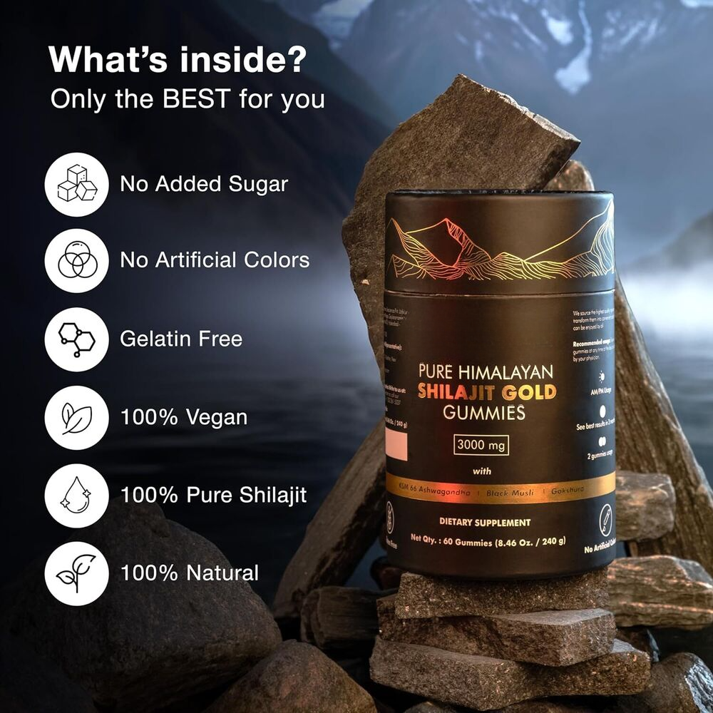Pure Himalayan Shilajit Gummies, Bio Energie-Booster, Stressabbau, Ashwagandha