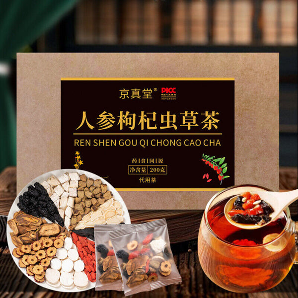 Herbal Tea with Ginseng Goji Berries Cordyceps Maca Eucommia and Epimedium