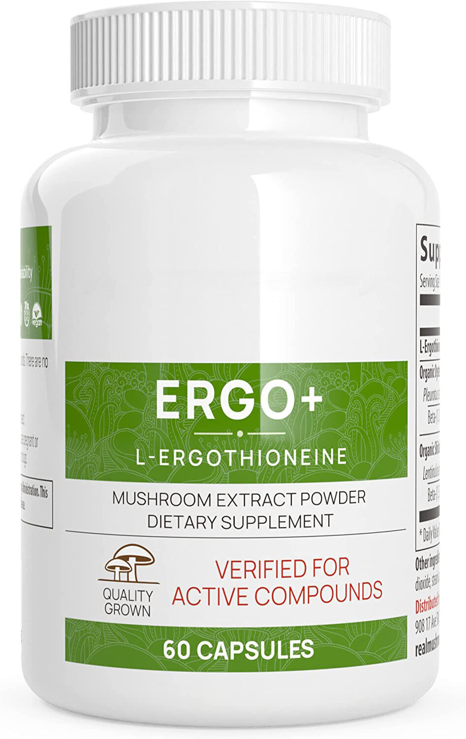 ERGO+L-ERGOTHIONEINE Oyster Mushroom Capsule Supplement 60 Capsules Main image