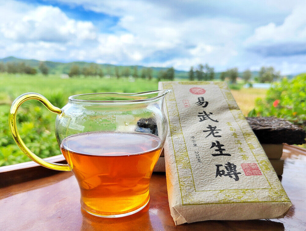 HelloYoung 200g YunNan Pu'er Old Tea Brick Tea Yiwu Old Raw Tea Aged Pu'er Raw Tea Brick
