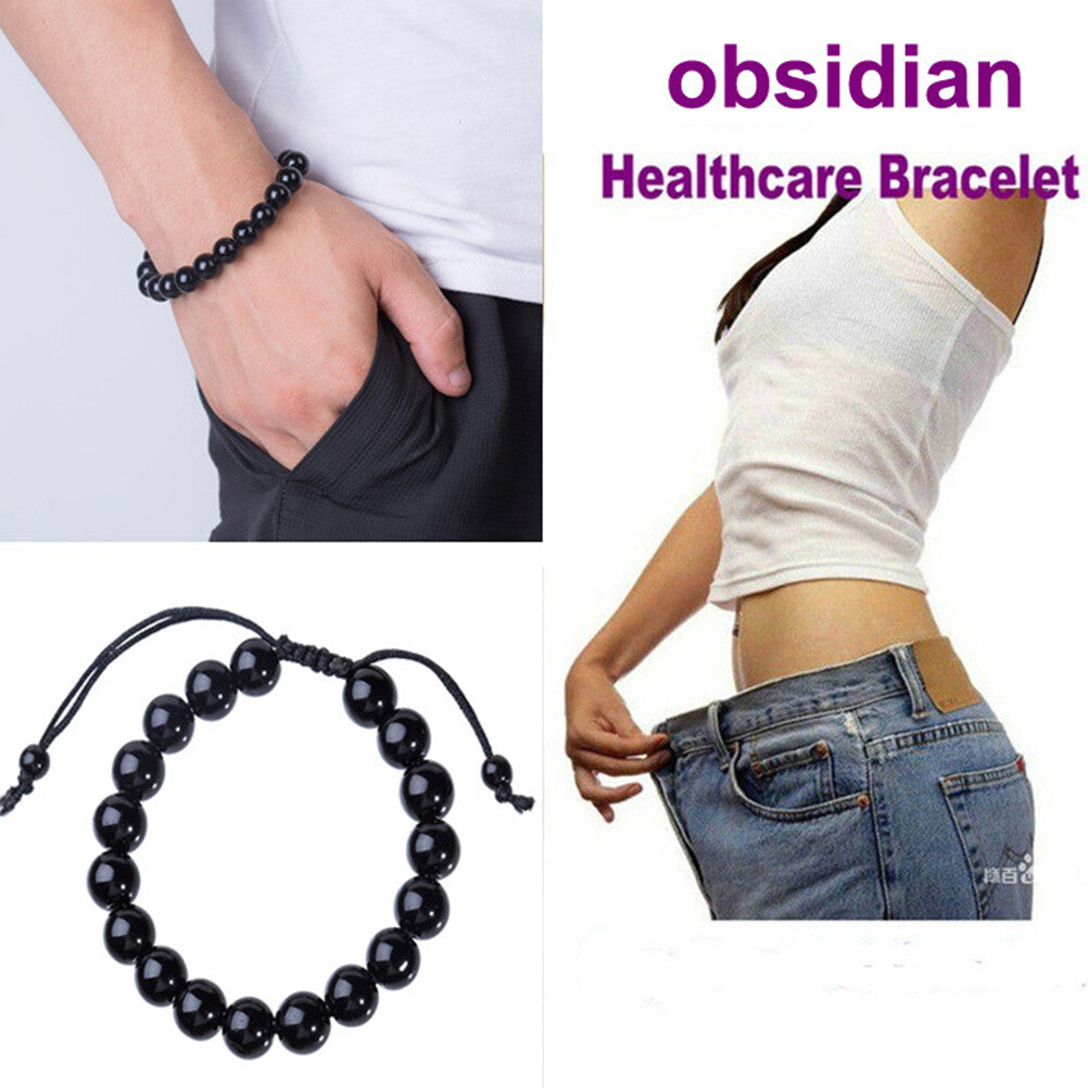 Obsidian Magnetic Therapy Bracelet Weight Loss Unisex Slimmy Natural Stone Black Secondary image
