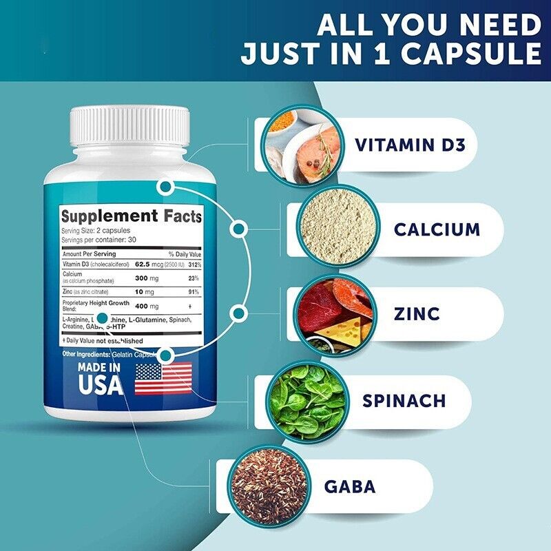 HEIGHT GROWTH MAXIMIZER Kapseln - VERSTÄRKT MIT POTENTEN KNOCHENWACHSTUMS 120Ct