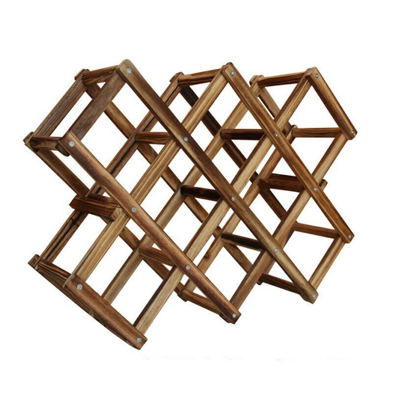 Folding Wooden Drink Bottle Holders Wine Rack 10 Bottle Holder Bar Display Shelf Secondary image