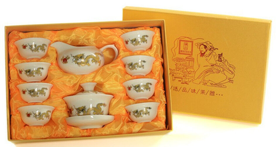 Tea Pot Dragon White Jade Porcelain Ceramic KungFu Tea Set Cup Teapot Sauser Set
