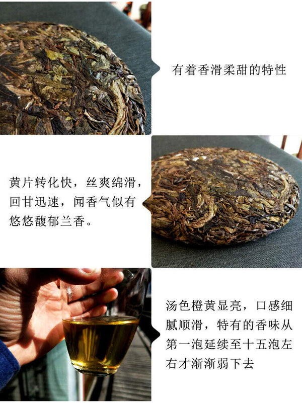 HelloYoung 357g Pu'er raw tea golden leaves golden Mengku yellow slices, seven seed cakes