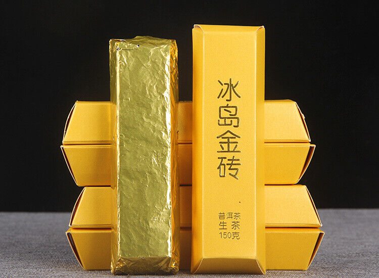 HelloYoung 150g Golden BarIceland Gold Brick Puerh Raw Brick Tea Mengku Gold Leaf Flower