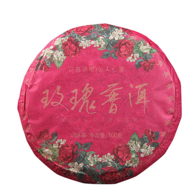 HelloYoung 100g Pu-erh Ripe Tea Rose Ripe Tea Cake 普洱茶熟茶玫瑰花普熟茶饼三级普洱+玫瑰花陈香花香茶饼 Main image