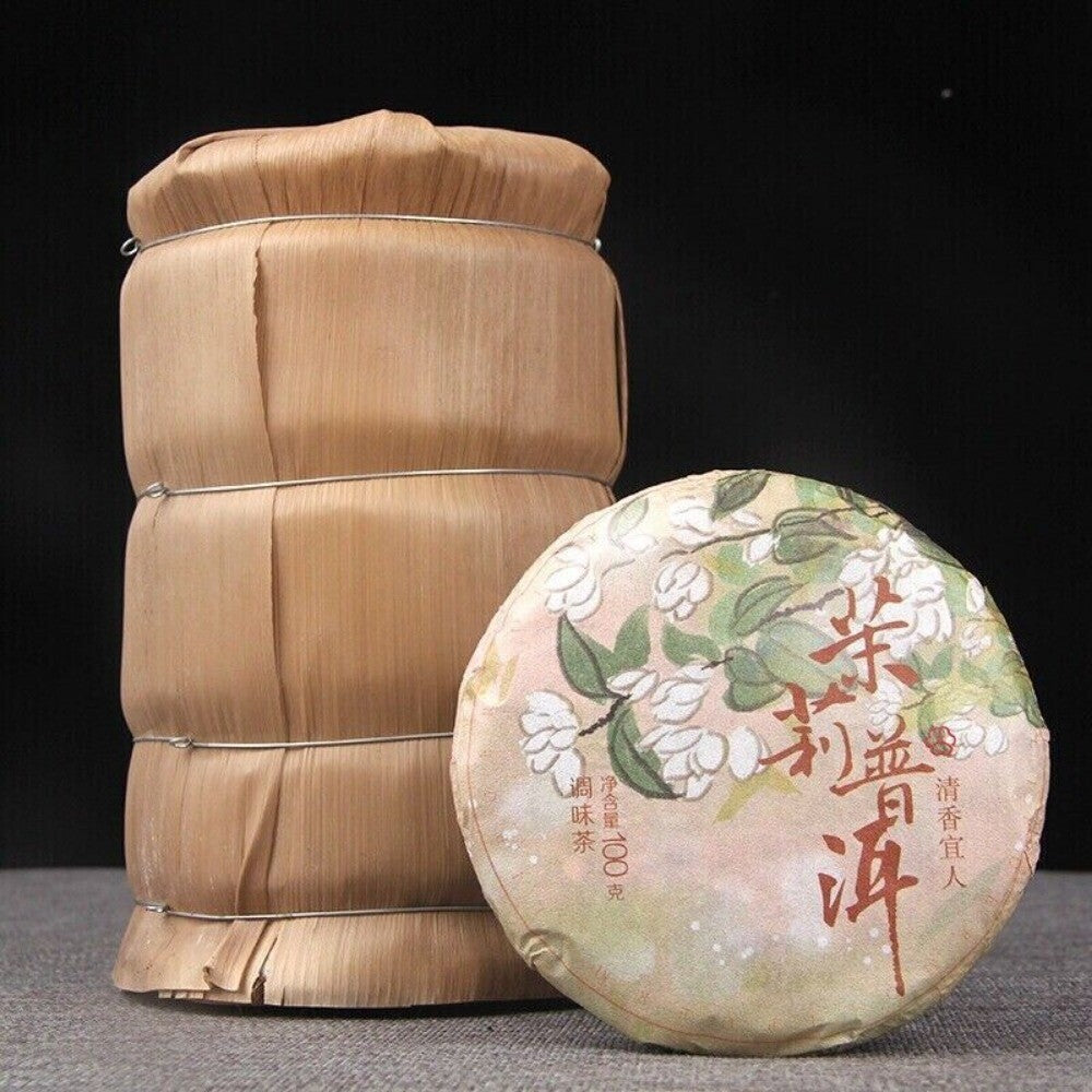 Jasmine Ripe Pu-erh Tea Cake 100g Premium Flower Infused Aged Chinese Puerh