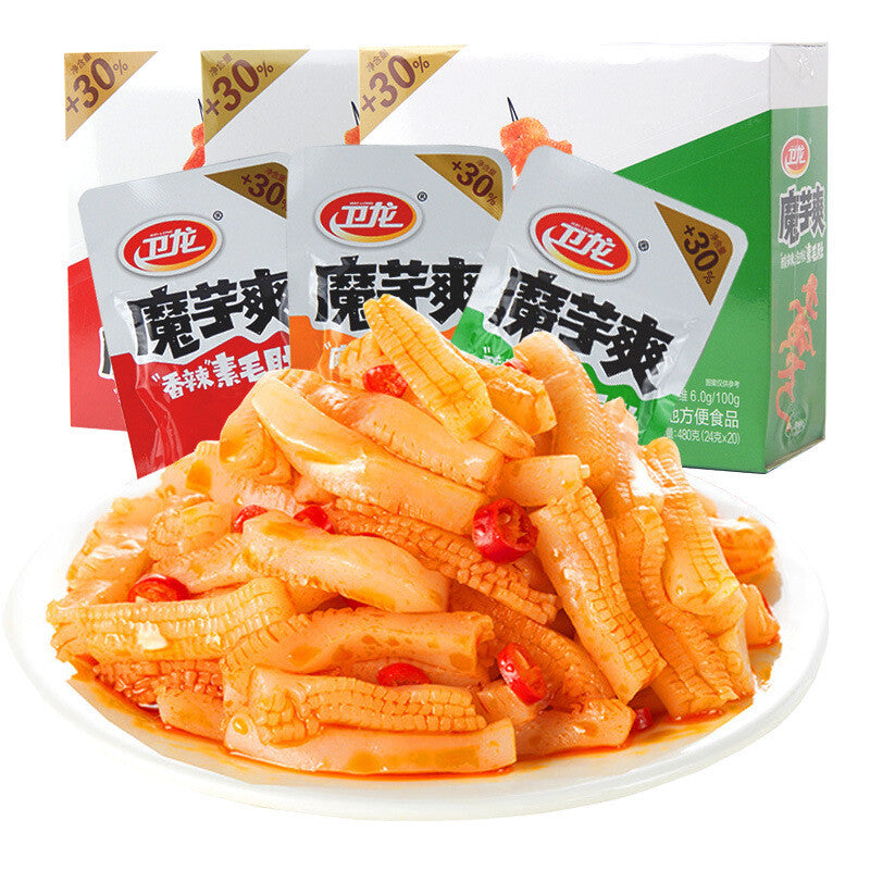 Weilong Konjac Shuang Vegetarian Tripes Spicy Strips Snacks 卫龙魔芋爽素毛肚 15g*20 Bags Main image
