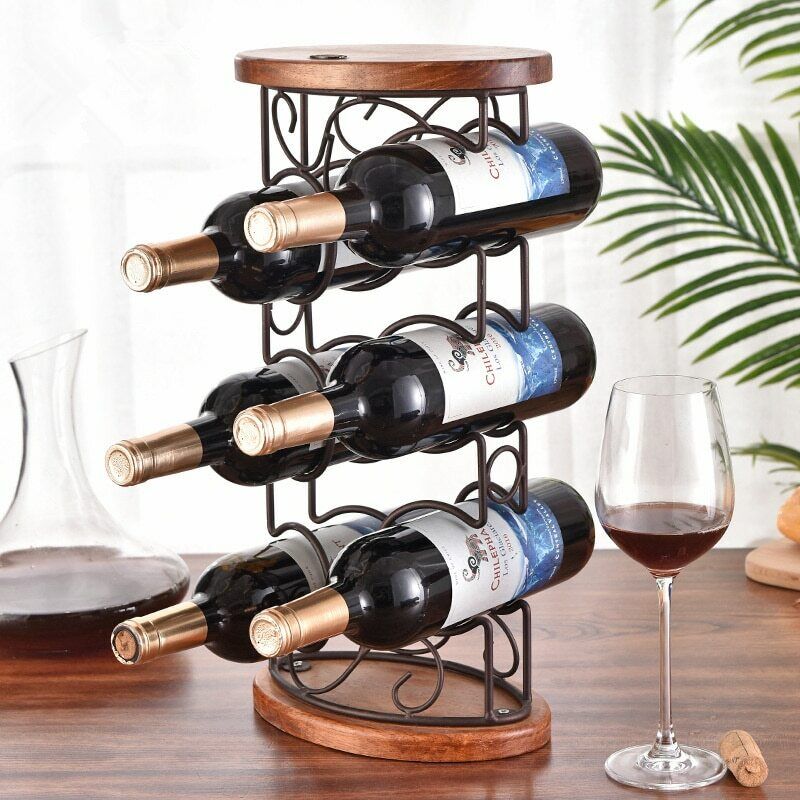 Oval Wooden Bottom Iron Bottle Holders Wine Cabinet Decoration G-style Wine Rack