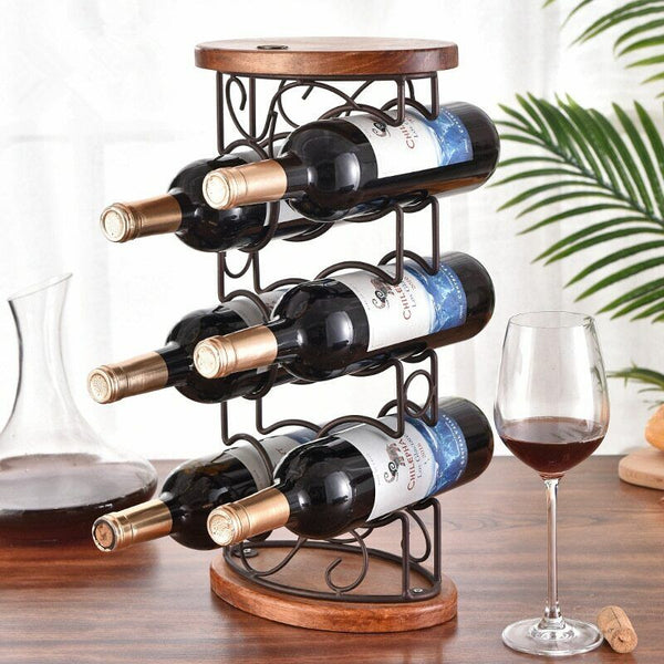 Oval Wooden Bottom Iron Bottle Holders Wine Cabinet Decoration G-style Wine Rack