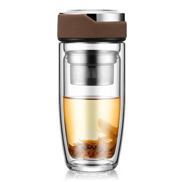 Double Glass Water Bottle Tea Transparent Bottles Stainless Steel Bottle Infuser
