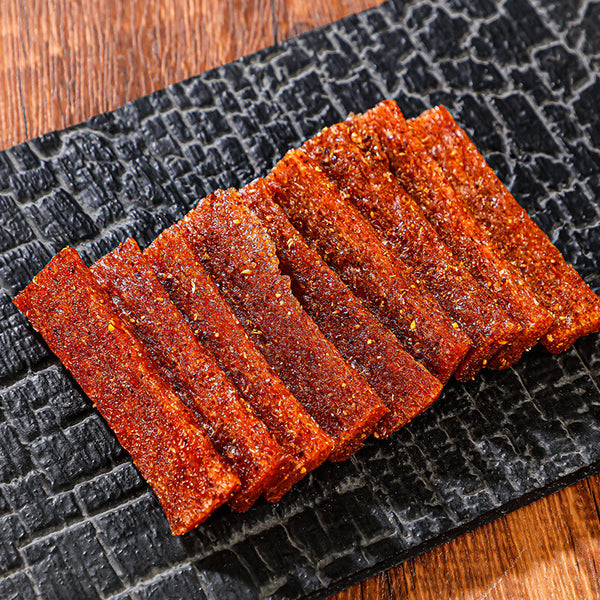 Delicious and healthy spicy beef jerky flavored vegan sausage children's snacks