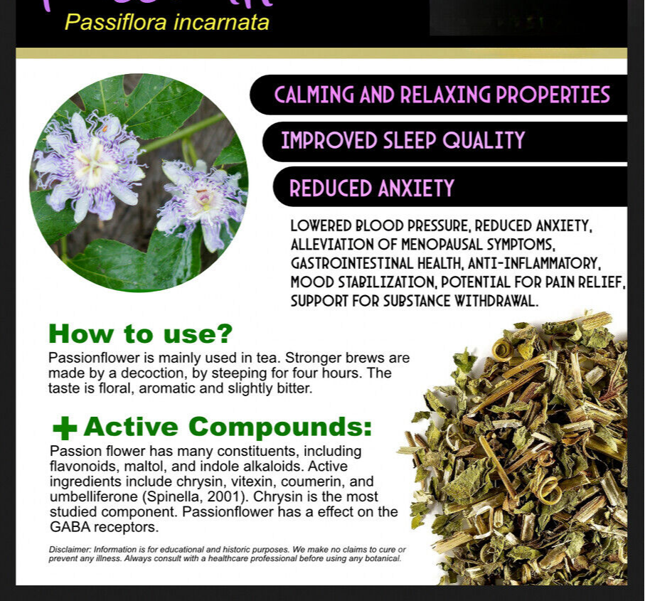 Passion Flower Tea dried Herb Cut Sifted passiflora passionflower 8.8oz Bulk