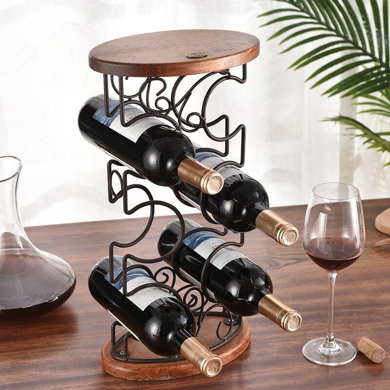 Oval Wooden Bottom Iron Bottle Holders Wine Cabinet Decoration G-style Wine Rack