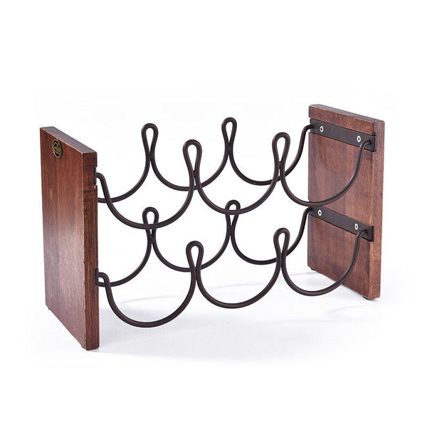 Solid Wood Double Layer Red Wine Rack Wrought Iron Decoration New Bottle Holder