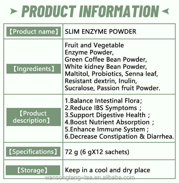 Slimming Tea Enzyme  Herbal Powder Flat Belly Lose Weight Detox Juice Tea 6g*12