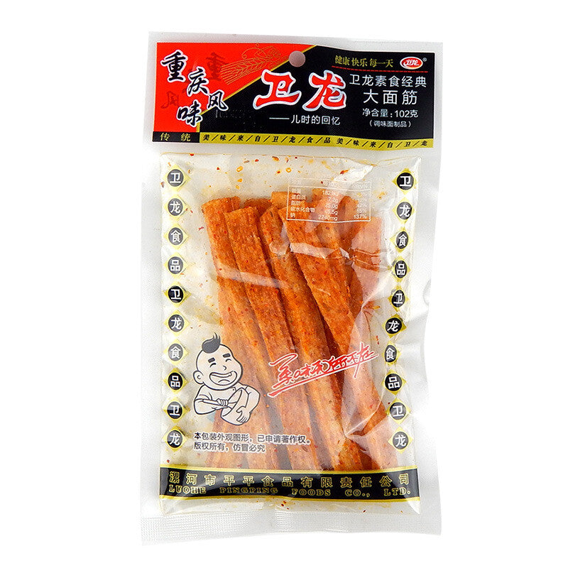 Weilong Gluten Spicy Strips Vegan Meat Snacks 102g 卫龙大面筋102g袋装整箱辣条辣片素肉休闲麻辣零食小吃食品