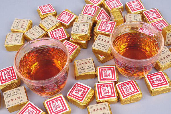 HelloYoung 500g Chenxiang Pu'er Small Golden Brick Mini Ripe Tuocha Catalpa Square Brick