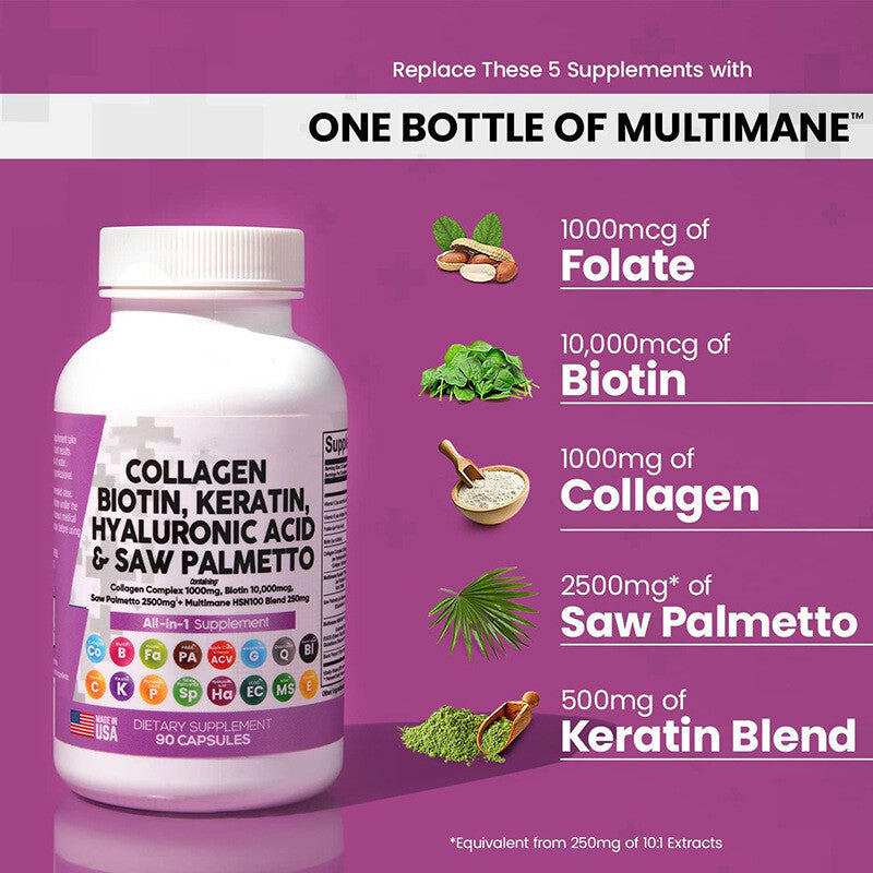 Collagen Botin Keratin Hyaluronic, Acid & Saw Palmetto Capsules -90 Capsules Secondary image