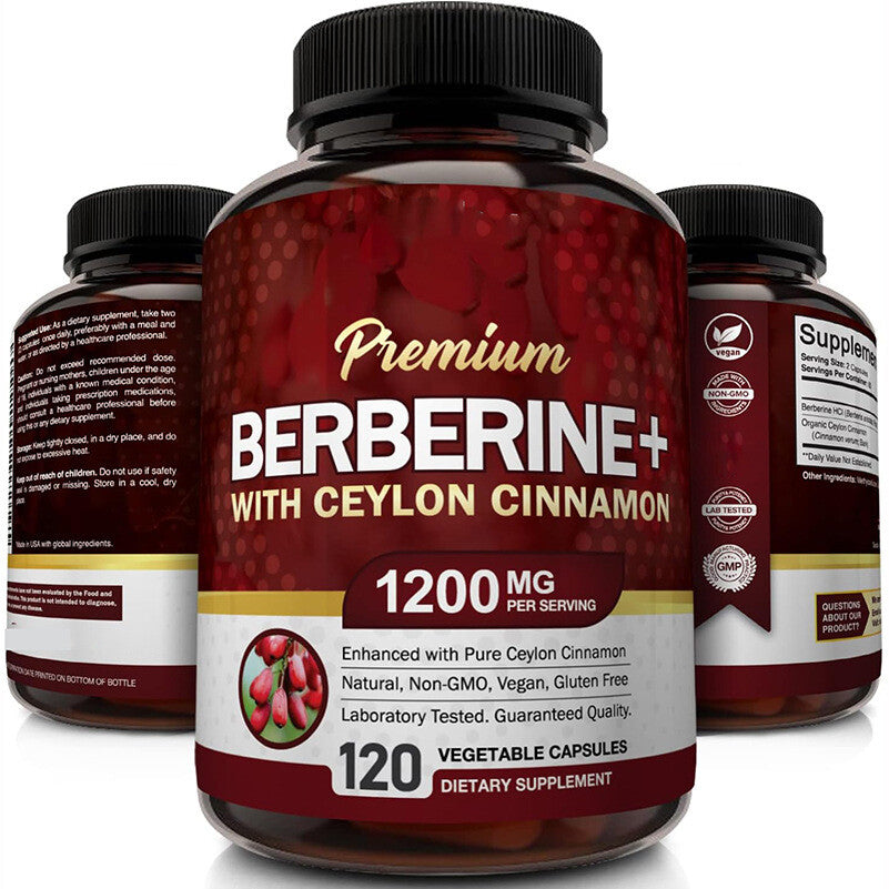 1200mg Berberine Capsules, Natural HCL Extract, Healthy Cholesterol Caps 60 Caps