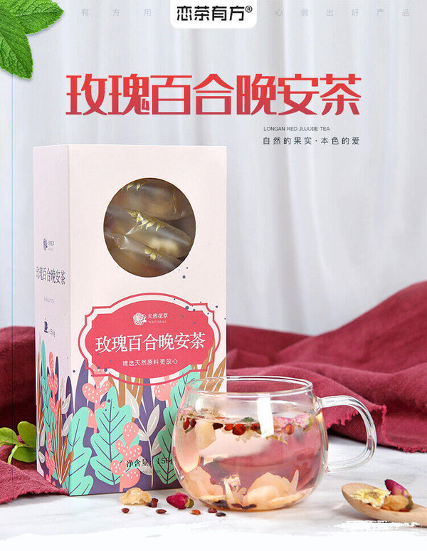 HelloYoung 厂家批发 玫瑰百合晚安茶 酸枣仁菊花组合睡眠茶花茶盒装