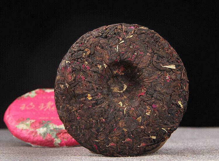 HelloYoung 100g Pu-erh Ripe Tea Rose Ripe Tea Cake 普洱茶熟茶玫瑰花普熟茶饼三级普洱+玫瑰花陈香花香茶饼