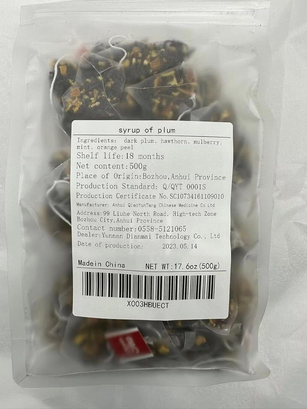 10g*50bags Sour Plum Tea Bags, Plum Syrup Chinese Juice Drink Cold & Hot, Sweet