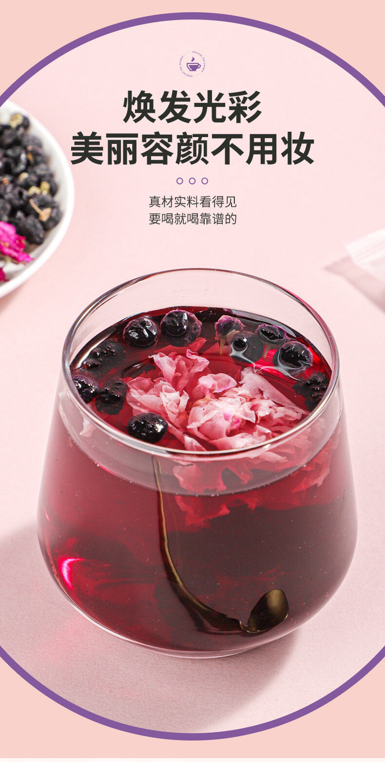 Black Goji Berry Mulberry Rose Herbal Tea Bags Anthocyanin Rich Health Drink