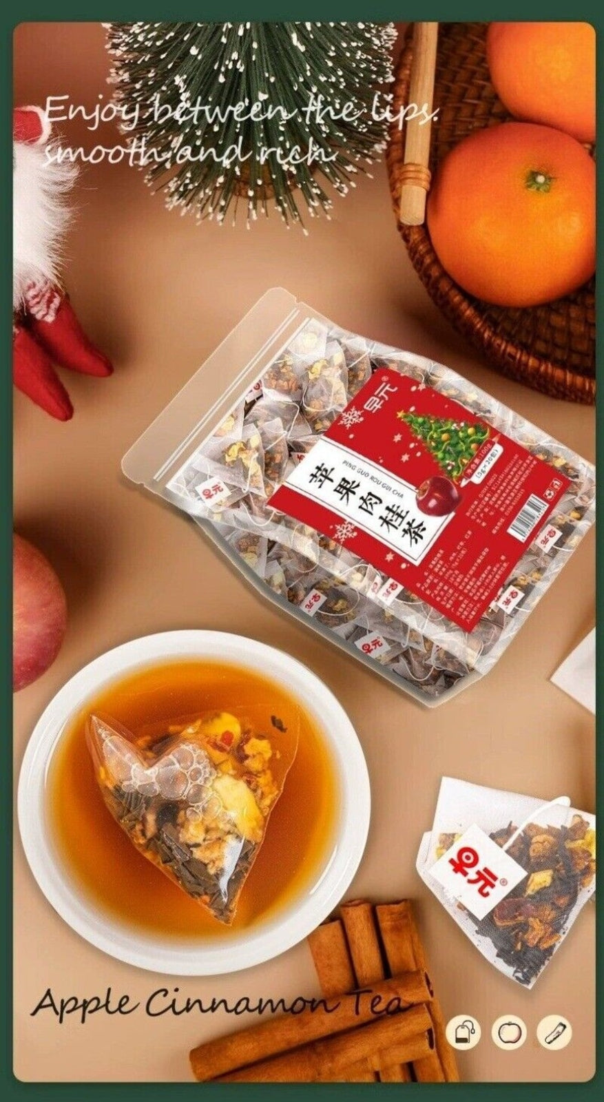 Apple Cinnamon Black Tea Bags Winter Spiced Hot Drink Fruit Infused Wine Tea