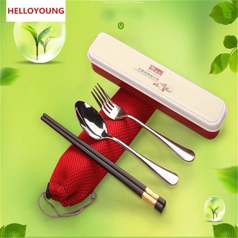 3Pcs Outdoor Portable Stainless Steel Spoon Fork Lunch Dinnerware Tableware Case Secondary image