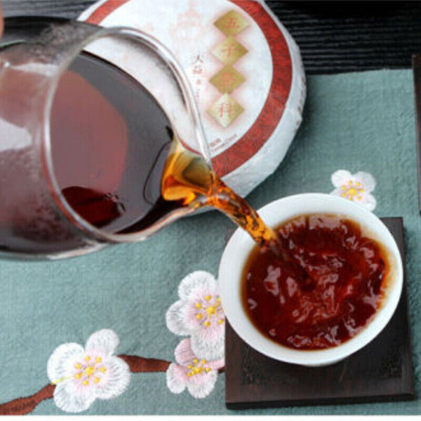 HelloYoung Wu Zi Deng Ke Ripe Puer Tea Menghai Dayi Ripe Pu-erh Tea Cake150g