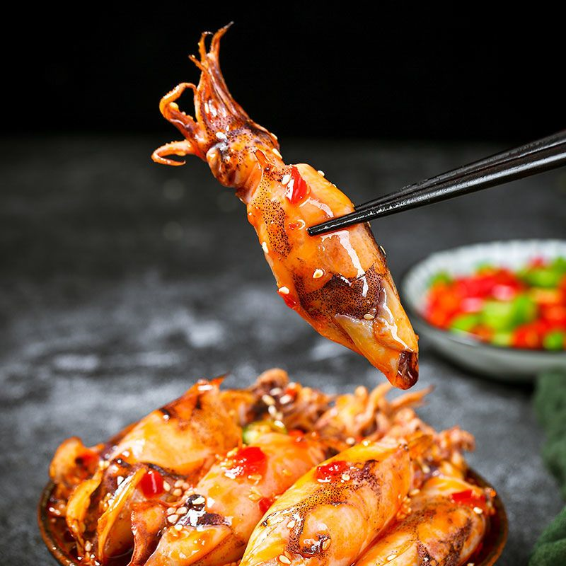 Spicy ready-to-eat seafood snack: baby octopus and octopus in glass Secondary image