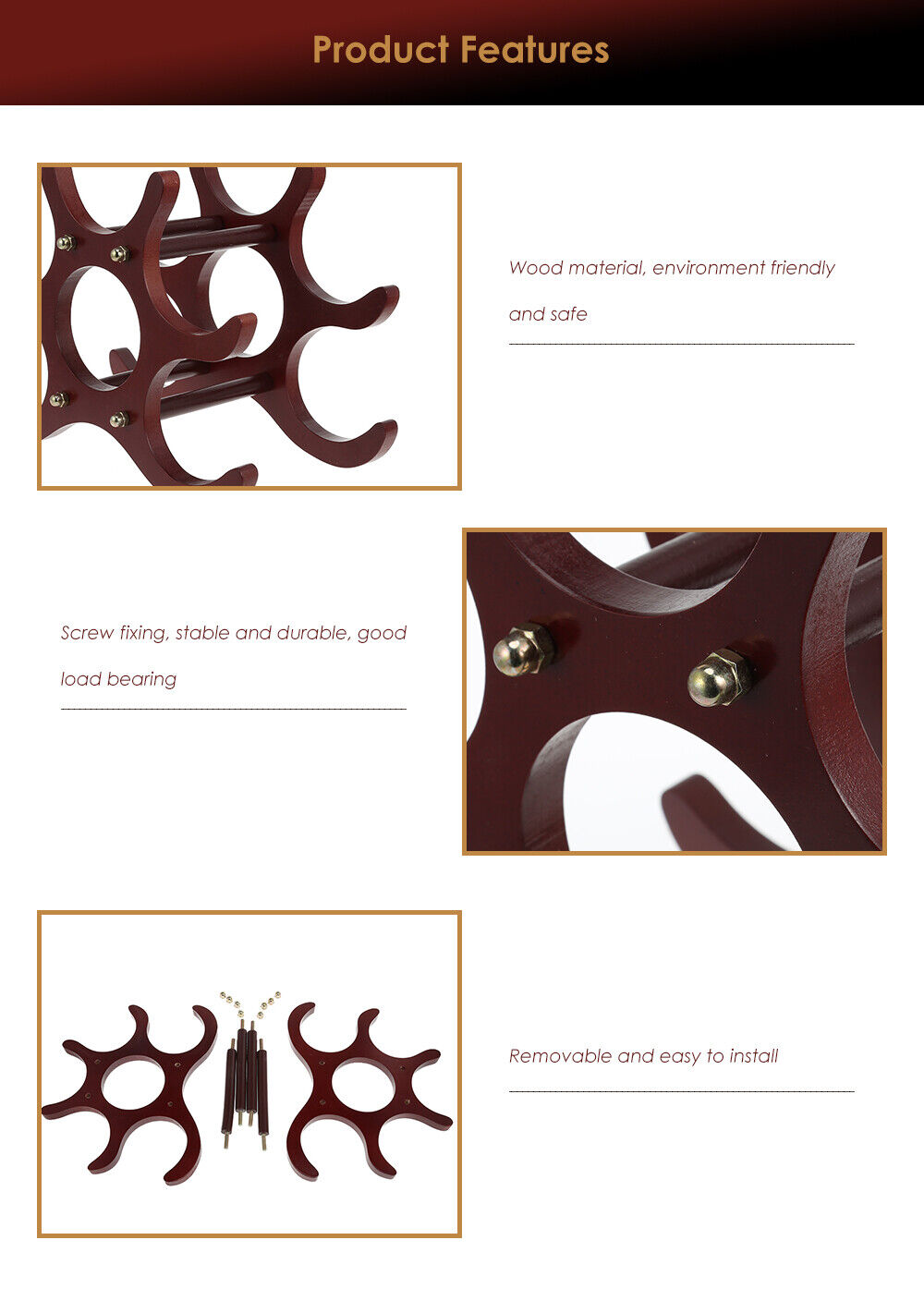 6 Bottle Display Wooden Wine Rack Wine Holders Storage Racks Display Stand  Bar