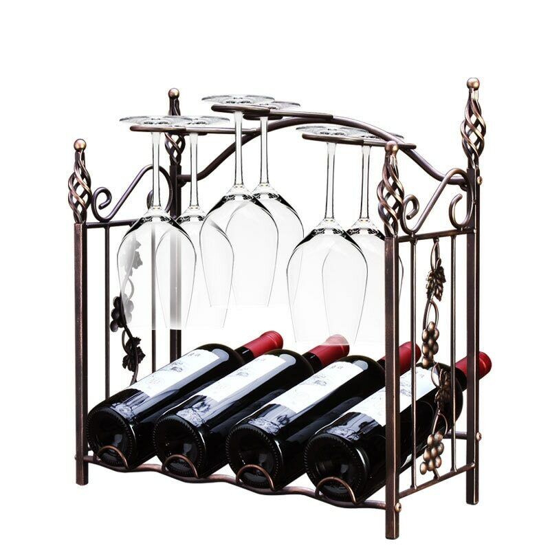 European Bottle Holder Useful Gift 4 Bottles and 6 Glasses Disassembly Wine Rack Secondary image