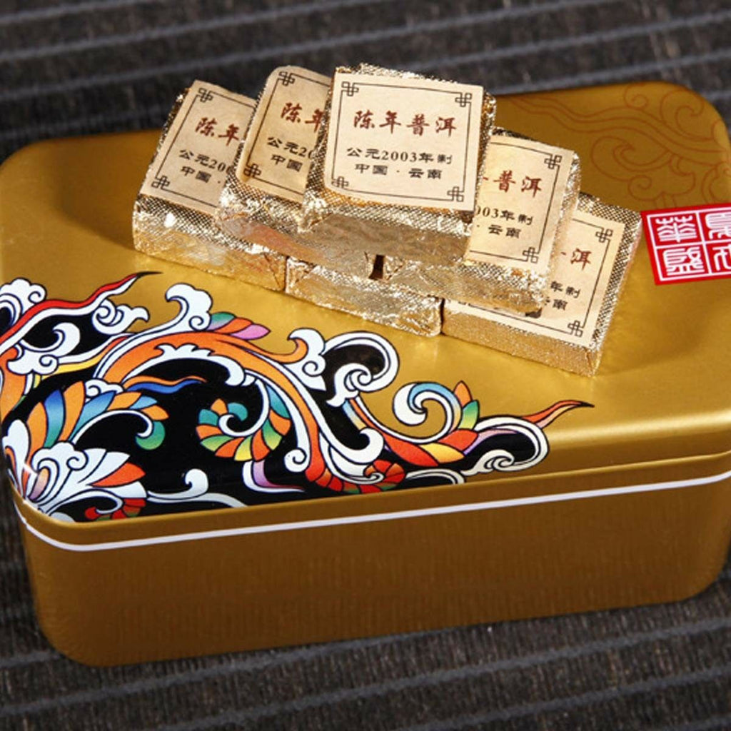 HelloYoung Ripe Puer Tea Brick Old Pu'er Black Tea Cooked Puerh Yellow Iron Box Yunnan 250g